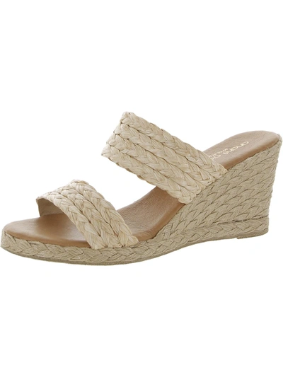 Andre Assous Anfisa Womens Padded Insole Slip On Wedge Sandals In Beige