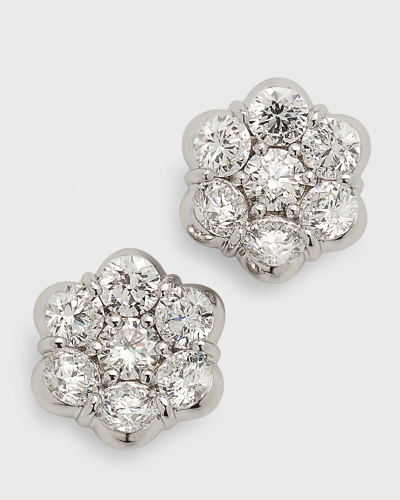 Bayco 18k White Gold Floral Diamond Stud Earrings In Green