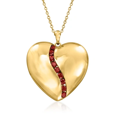Ross-simons Garnet Heart Pendant Necklace In 18kt Gold Over Sterling In Pink