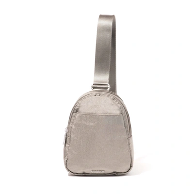 Baggallini Double Zip Mini Sling In Silver