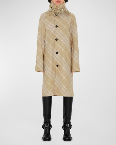 Burberry Check Print Trench Coat In Flax