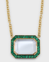 WALTERS FAITH 18K EMERALD AND ROCK CRYSTAL OCTAGONAL PENDANT NECKLACE