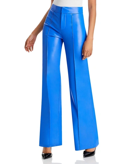 Alice And Olivia Dylan Womens Faux Leather Vegan Wide Leg Pants In Blue
