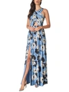 DRESS THE POPULATION WOMENS KNIT FLORAL EVENING DRESS