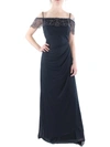 X BY XSCAPE WOMENS MESH EMBELLISHED EVENING DRESS