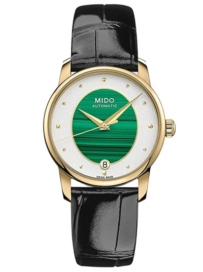 Mido Women's Swiss Automatic Baroncelli Black Leather Strap Watch 33mm