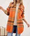 Davi & Dani Curvy Girl Multi Plaid Jacket In Orange In Orange