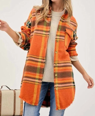 Davi & Dani Curvy Girl Multi Plaid Jacket In Orange