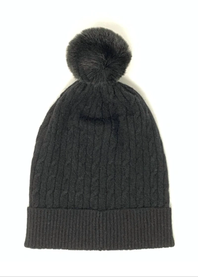 Brodie Cashmere Cable Faux Fur Hat In Black