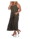 White Mark Maternity Plus Size Scoop Neck Tiered Midi Dress In Olive