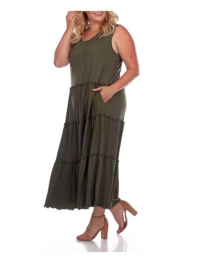 White Mark Maternity Plus Size Scoop Neck Tiered Midi Dress In Olive