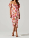 Astr Zurina Floral Off The Shoulder Midi Dress In Pink In Pink