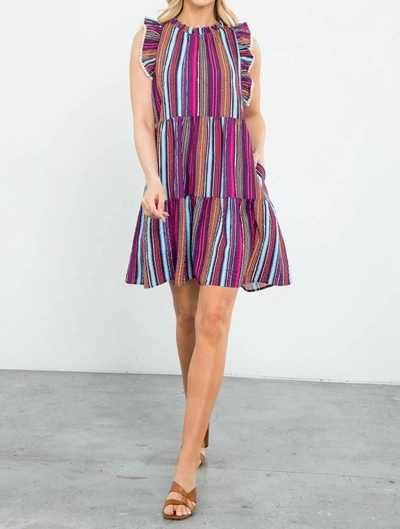 Thml Stripe Print Ruffle Sleeve Dress In Multi