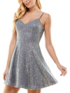 City Studio Juniors Womens Party Mini Fit & Flare Dress In Silver