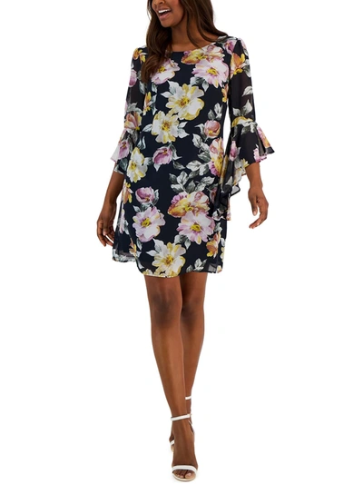 Connected Apparel Womens Ruffled Floral Mini Dress In Multi