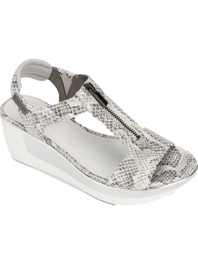 Kenneth Cole Reaction Pepea Womens Faux Leather Snake Print T-strap Sandals In Grey