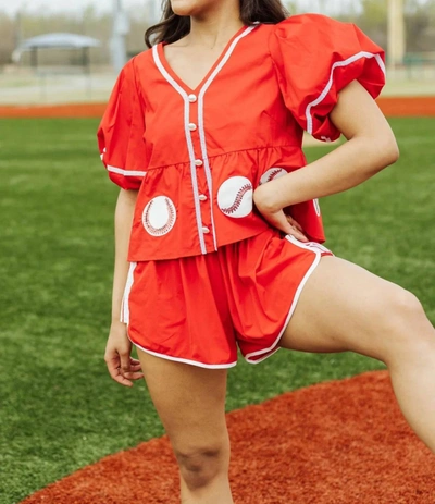 Queen Of Sparkles Baseball Peplum In Red