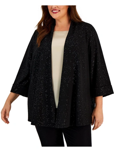 Kasper Plus Womens Knit Glitter Open-front Blazer In Black