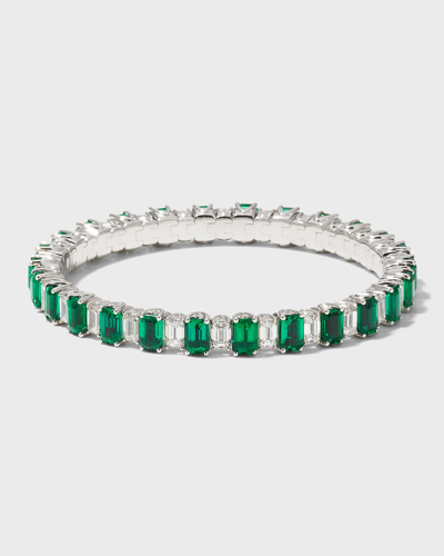 Picchiotti White Gold Emerald And Emerald-cut Diamond Bracelet In Green