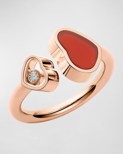 Chopard Happy 18-karat Rose Gold, Carnelian And Diamond Ring In Red