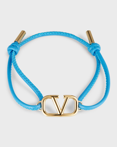 Valentino Garavani Logo On Leather Bracelet, Denim