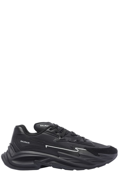 Balmain Run-row Leather Sneakers In Black