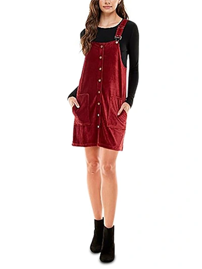 Planet Gold Womens Velvet Midi Two Piece Dress In Red