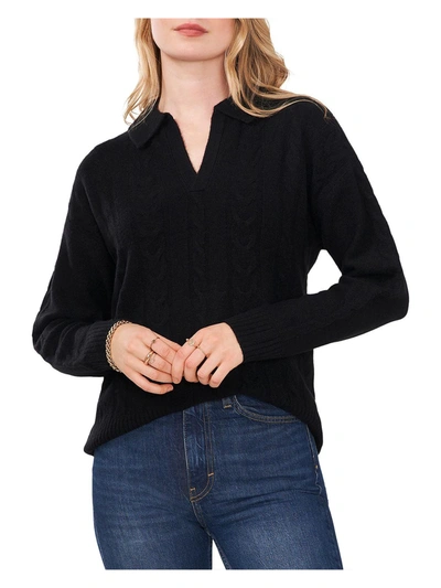 1.state Womens Cable Knit Collared Pullover Sweater In Black