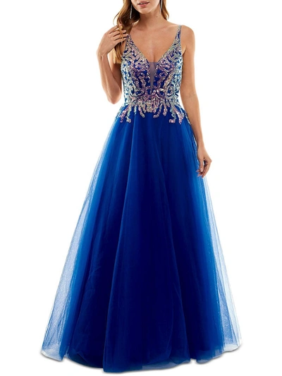 Tlc Say Yes To The Prom Juniors Womens Mesh Sequined Evening Dress In Blue