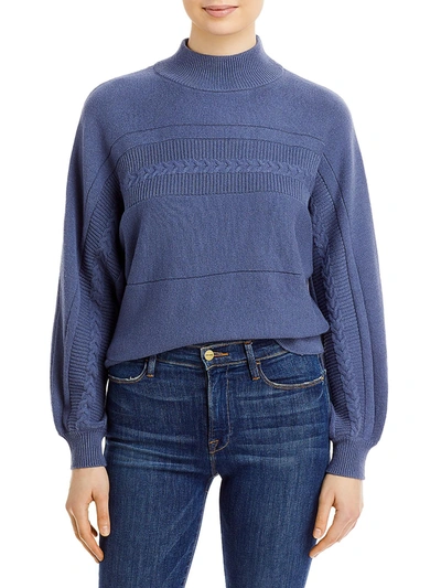 T Tahari Womens Cable Knit Cozy Mock Turtleneck Sweater In Blue