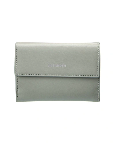 Jil Sander Logo Mini Leather French Wallet In Grey