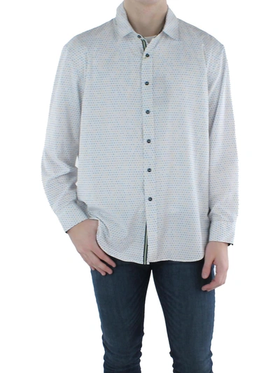 Society Of Threads Mens Dot Print Stretch Button-down Shirt In Blue