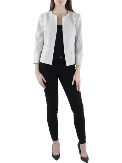 Le Suit Womens Woven Striped Collarless Blazer In White