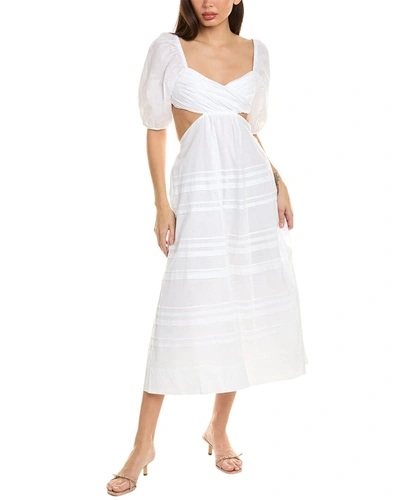 Staud Carina Puff Sleeve Cut-out Midi Dress In White