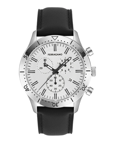 Ferragamo Master Chrono Leather Watch In Multi