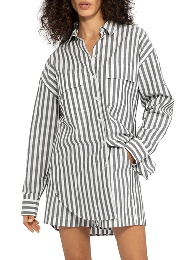 Sanctuary Womens Pinstripe Collared Button-down Top In Grey