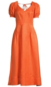 Ted Baker Opalz Puff-sleeved Linen-blend Midi Dress In Orange