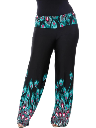 White Mark Plus Size Printed Palazzo Pants In Black Green