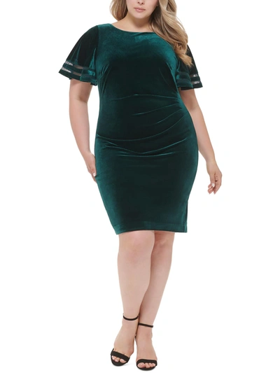 Jessica Howard Plus Womens Velvet Pleated Midi Dress In Green