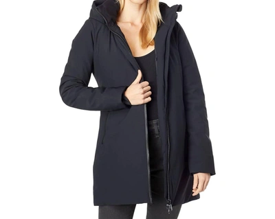 SAVE THE DUCK WOMEN'S LILA FULL ZIP HOODED STRETCH NON BAFFLED ALL WEATHER COAT IN BLACK