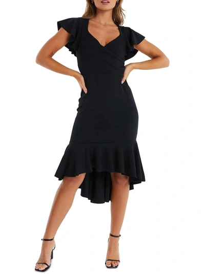 Quiz Juniors Womens Surplice Long Cocktail And Party Dress In Black