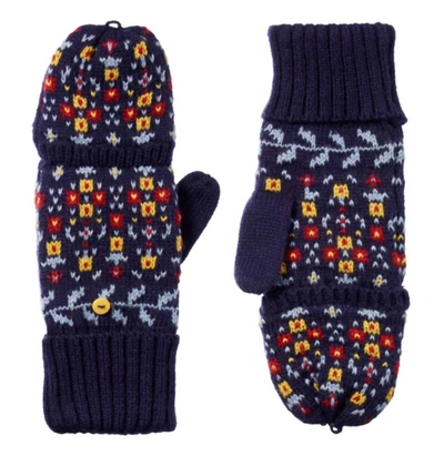 Isotoner Women's Recycled Knit Fairisle Flip Mitten In Navy In Blue