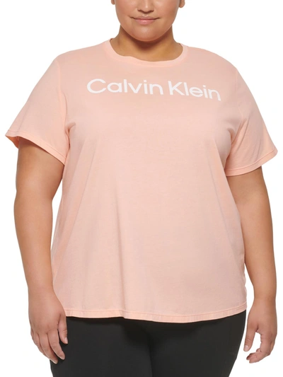 Calvin Klein Performance Plus Womens Logo Crewneck Shirts & Tops In Pink