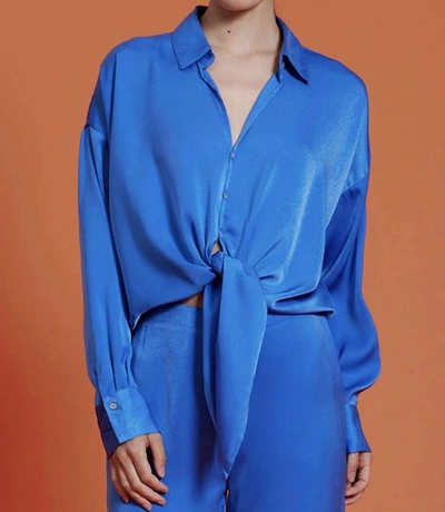 Lucy Paris Rue Button Down Top In Electric Blue