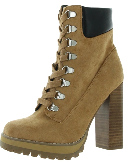 Steve Madden Breccan Womens Square Toe Stacked Heel Lace-up Boot In Brown