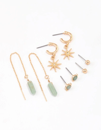 Lovisa Gold Mixed Celestial & Thread Through Earrings 4-pack