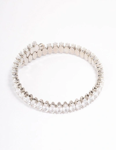 Lovisa Rhodium Marquise Luxe Cubic Zirconia Bangle In Silver