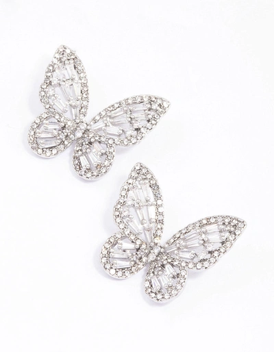 Lovisa Rhodium Flutter Butterfly Cubic Zirconia Stud Earrings In Silver