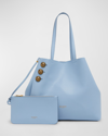 Balmain Embleme Leather Shopping Tote Bag In Pale Blue