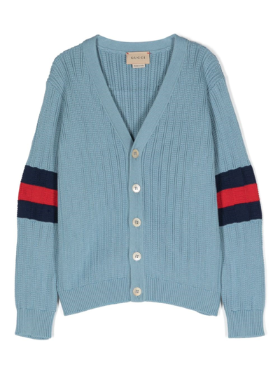 Gucci Kids' Cardigan Con Maniche A Righe In Blue